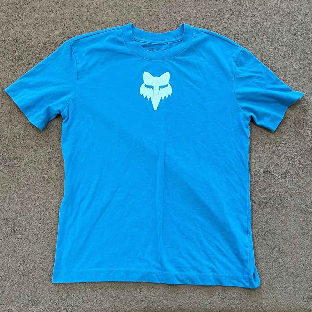 Fox Racing Head Basic Cyan Blue Short Sleeve Motocross Graphic Tee Men's Size XS